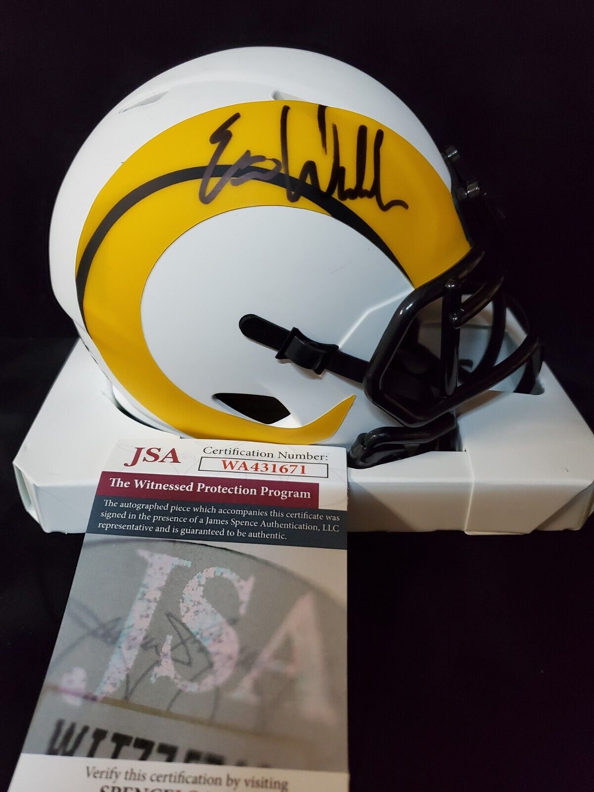 MVP Authentics Los Angeles Rams Eric Weddle Signed Lunar Mini Helmet Jsa Coa 126 sports jersey framing , jersey framing