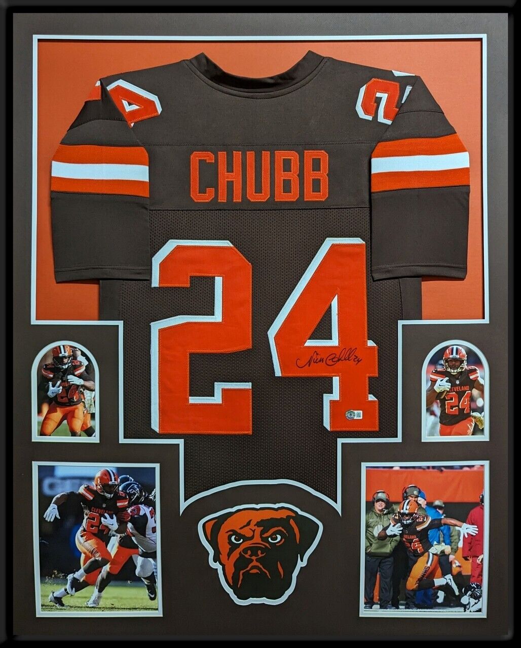 MVP Authentics Framed Cleveland Browns Nick Chubb Autographed Signed Jersey Beckett Holo 675 sports jersey framing , jersey framing