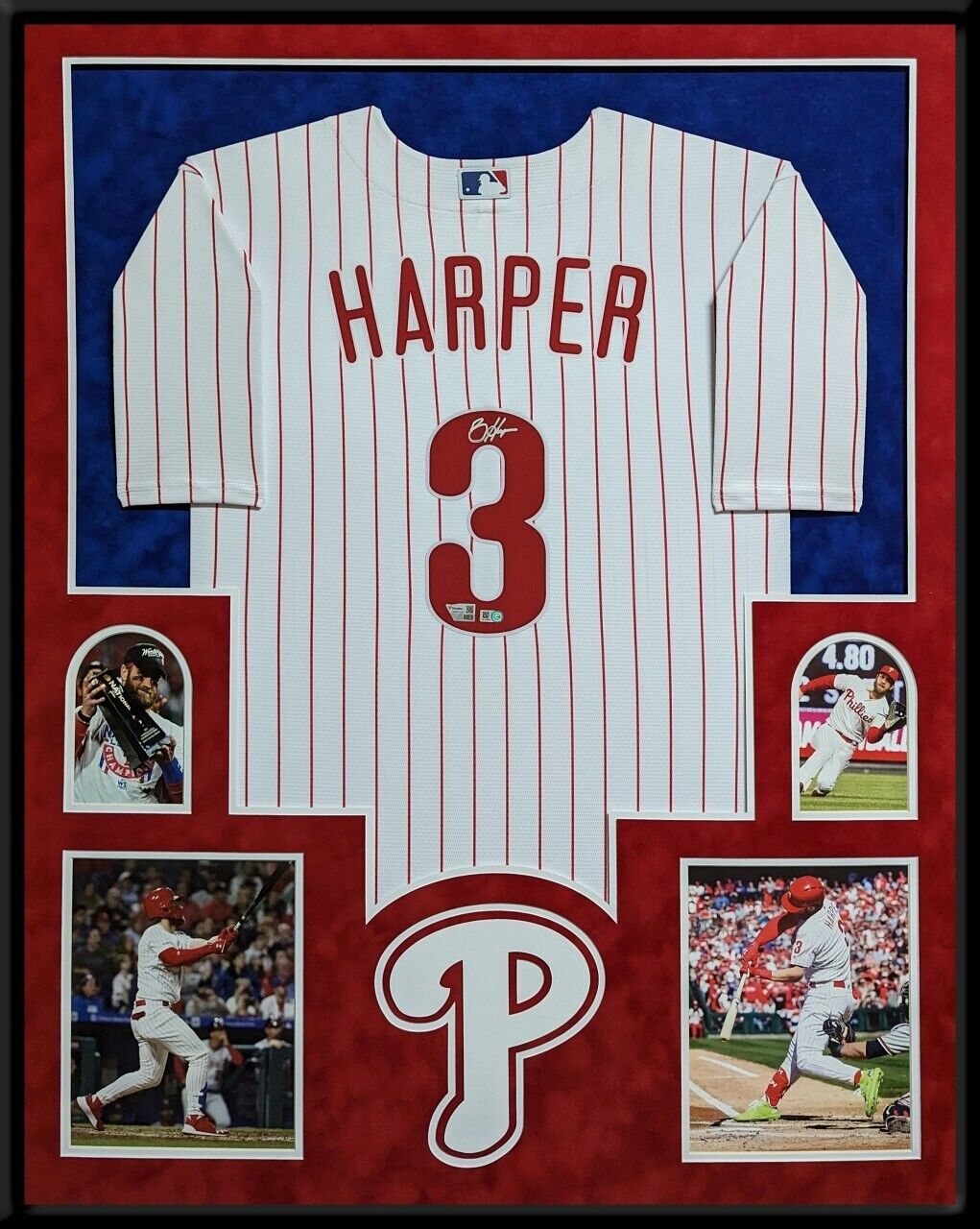 MVP Authentics Suede Framed Philadelphia Phillies Bryce Harper Autographed Jersey Fanatics Holo 2250 sports jersey framing , jersey framing