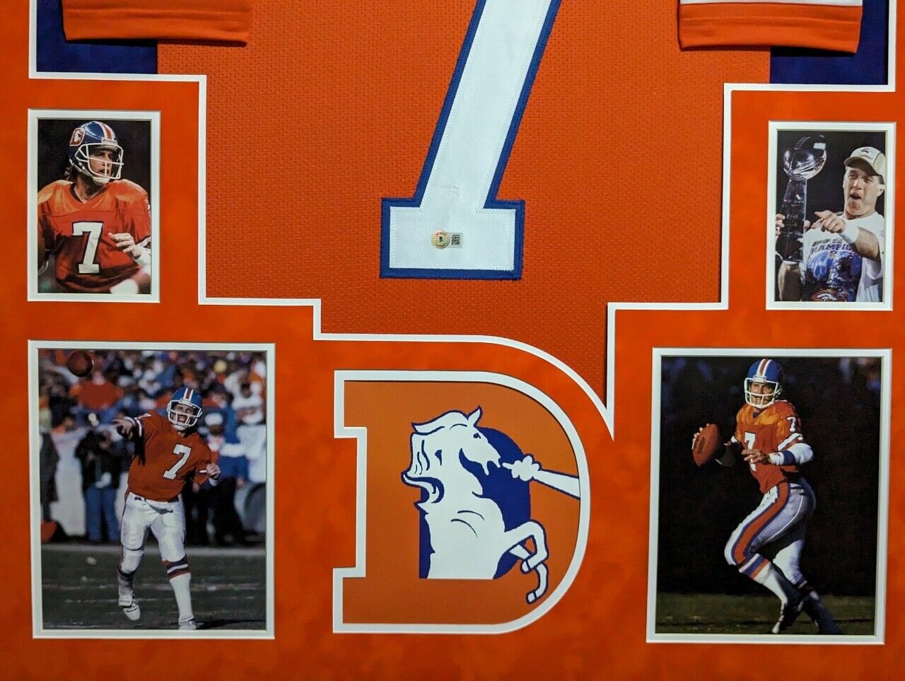 MVP Authentics Framed In Suede Denver Broncos John Elway Autographed Signed Jersey Beckett Holo 1125 sports jersey framing , jersey framing