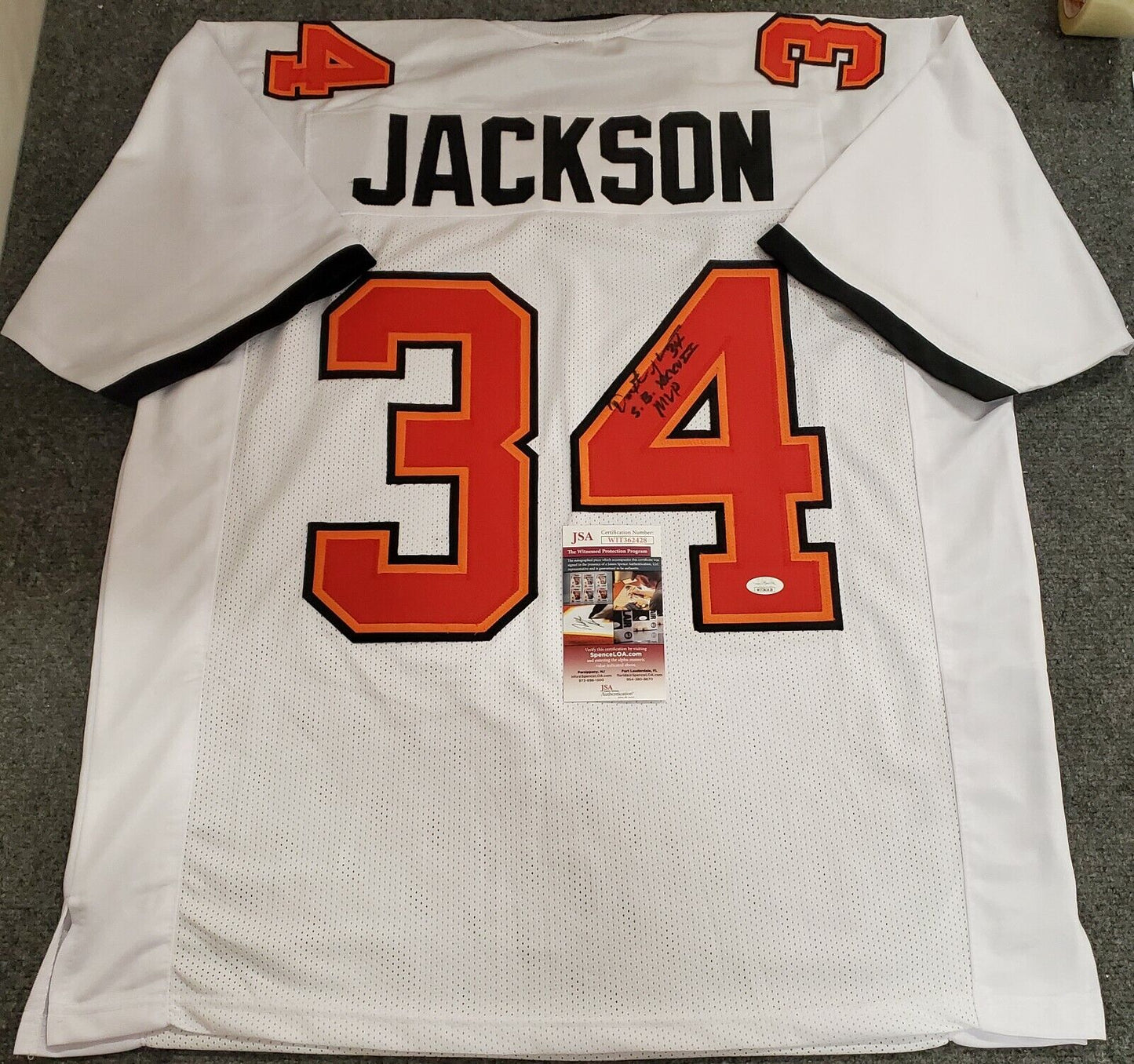 MVP Authentics Tampa Bay Buccaneers Dexter Jackson Autographed Inscribed Jersey Jsa  Coa 116.10 sports jersey framing , jersey framing