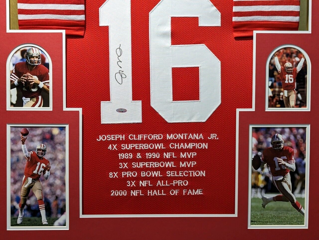 MVP Authentics Framed San Francisco 49Ers Joe Montana Autographed Stat Jersey Tristar Holo 720 sports jersey framing , jersey framing