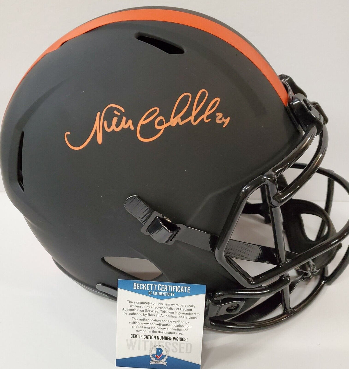 MVP Authentics Nick Chubb Autographed Cleveland Browns Full Sz Eclipse Rep Helmet Beckett Coa 332.10 sports jersey framing , jersey framing