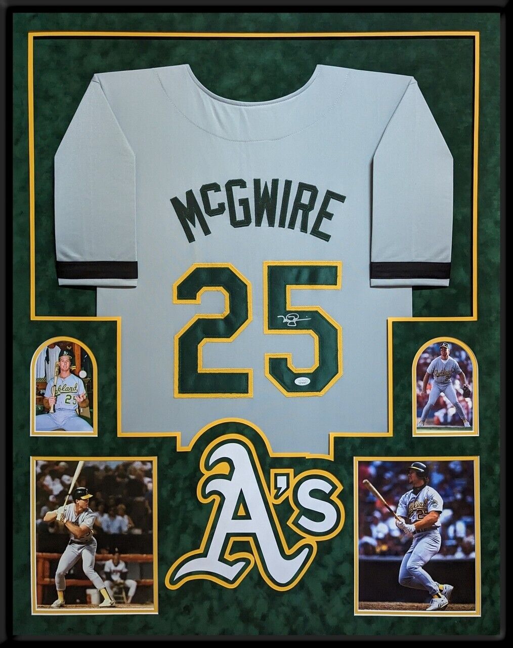 MVP Authentics Framed In Suede Oakland A's Mark Mcgwire Autographed Signed Jersey Jsa Coa 1125 sports jersey framing , jersey framing