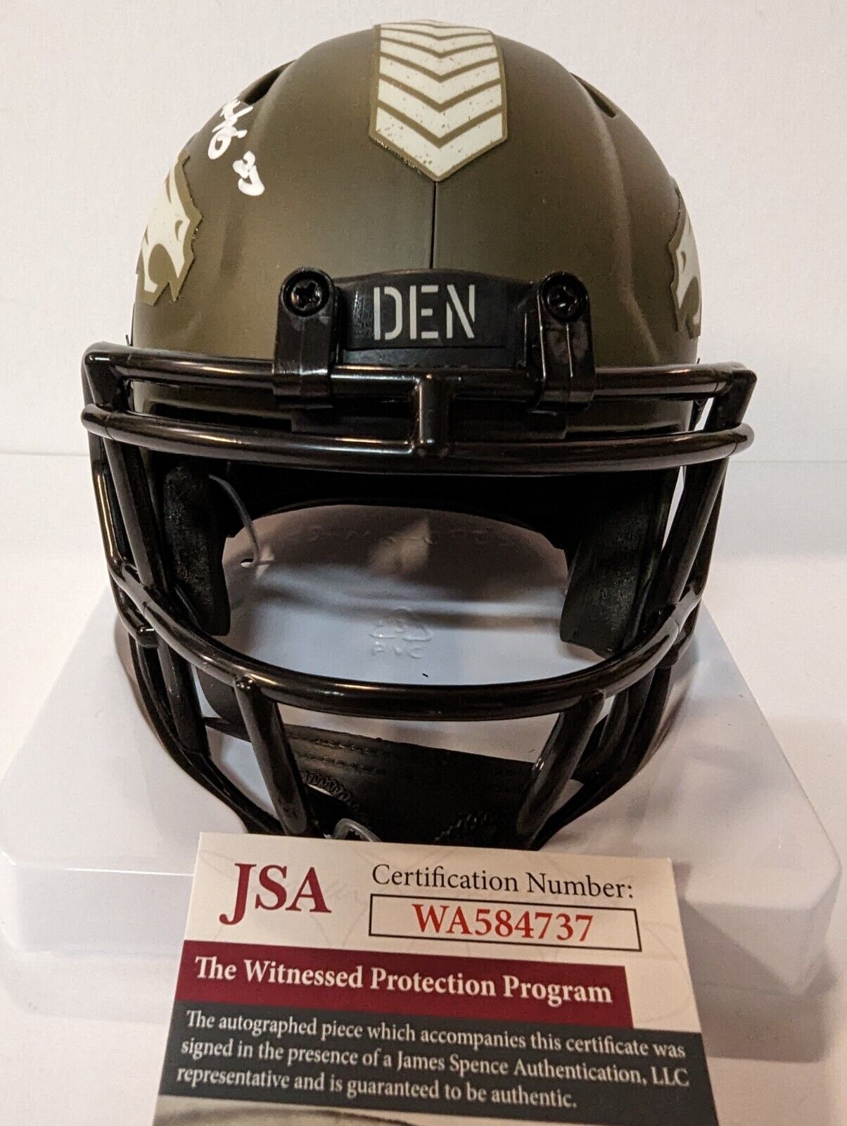 MVP Authentics Denver Broncos Damarri Mathis Autographed Salute To Service Mini Helmet Jsa Coa 103.50 sports jersey framing , jersey framing