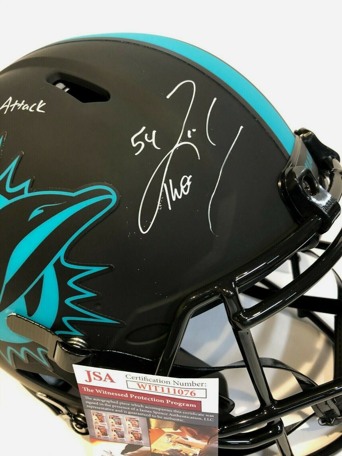 MVP Authentics Zach Thomas Signed Miami Dolphins Full Size Eclipse Authenic Helmet Jsa Coa 809.10 sports jersey framing , jersey framing