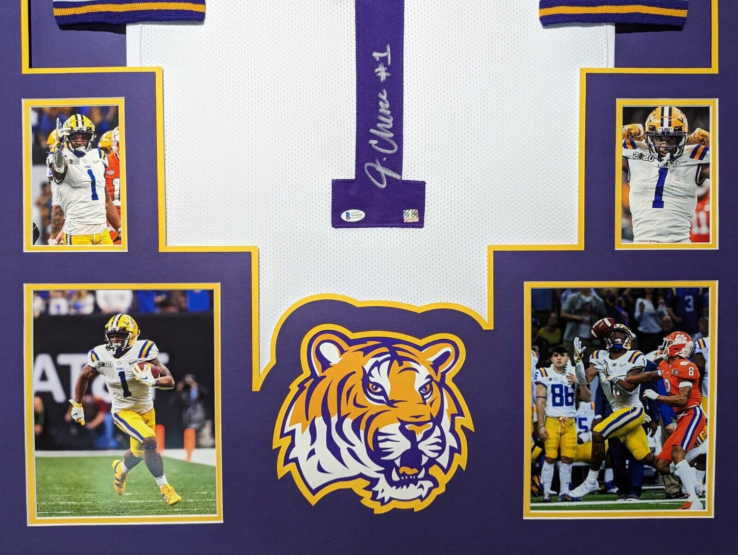 MVP Authentics Framed Lsu Tigers Ja'marr Chase Autographed Signed Jersey Beckett Coa 585 sports jersey framing , jersey framing