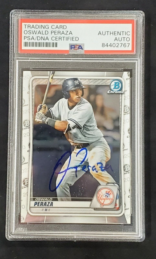MVP Authentics Oswald Peraza Autographed Topps Bowman Yankees Chrome Bd-27 Psa Slabbed 247.50 sports jersey framing , jersey framing