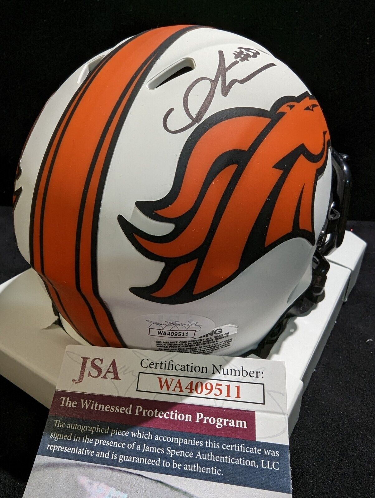 MVP Authentics Denver Broncos Caden Sterns Autographed Lunar Mini Helmet Jsa Coa 90 sports jersey framing , jersey framing