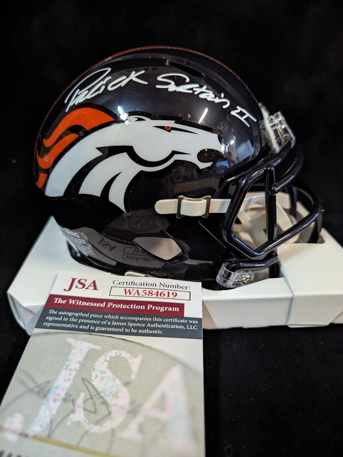 MVP Authentics Denver Broncos Pat Surtain Ii Autographed Signed Speed Mini Helmet Jsa Coa 134.10 sports jersey framing , jersey framing