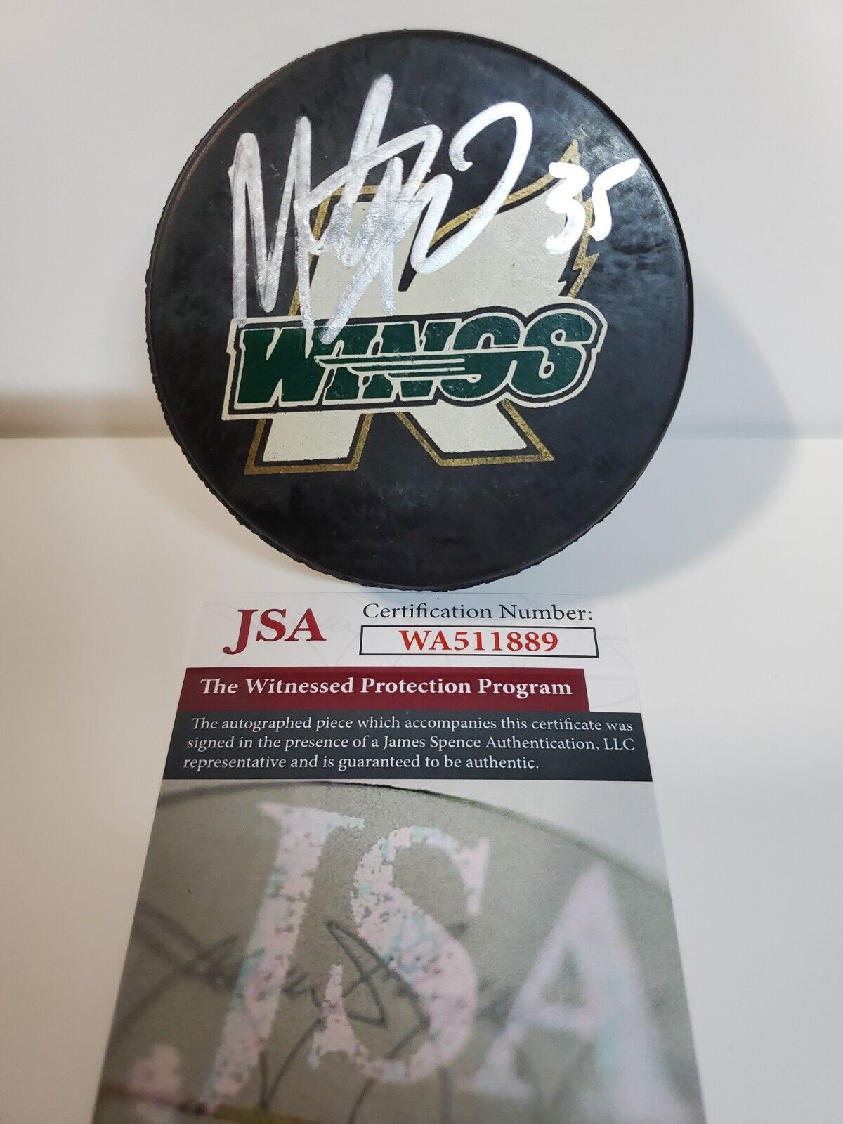 MVP Authentics Michigan K-Wings Marty Turco Signed Logo Puck Jsa Coa 49.50 sports jersey framing , jersey framing