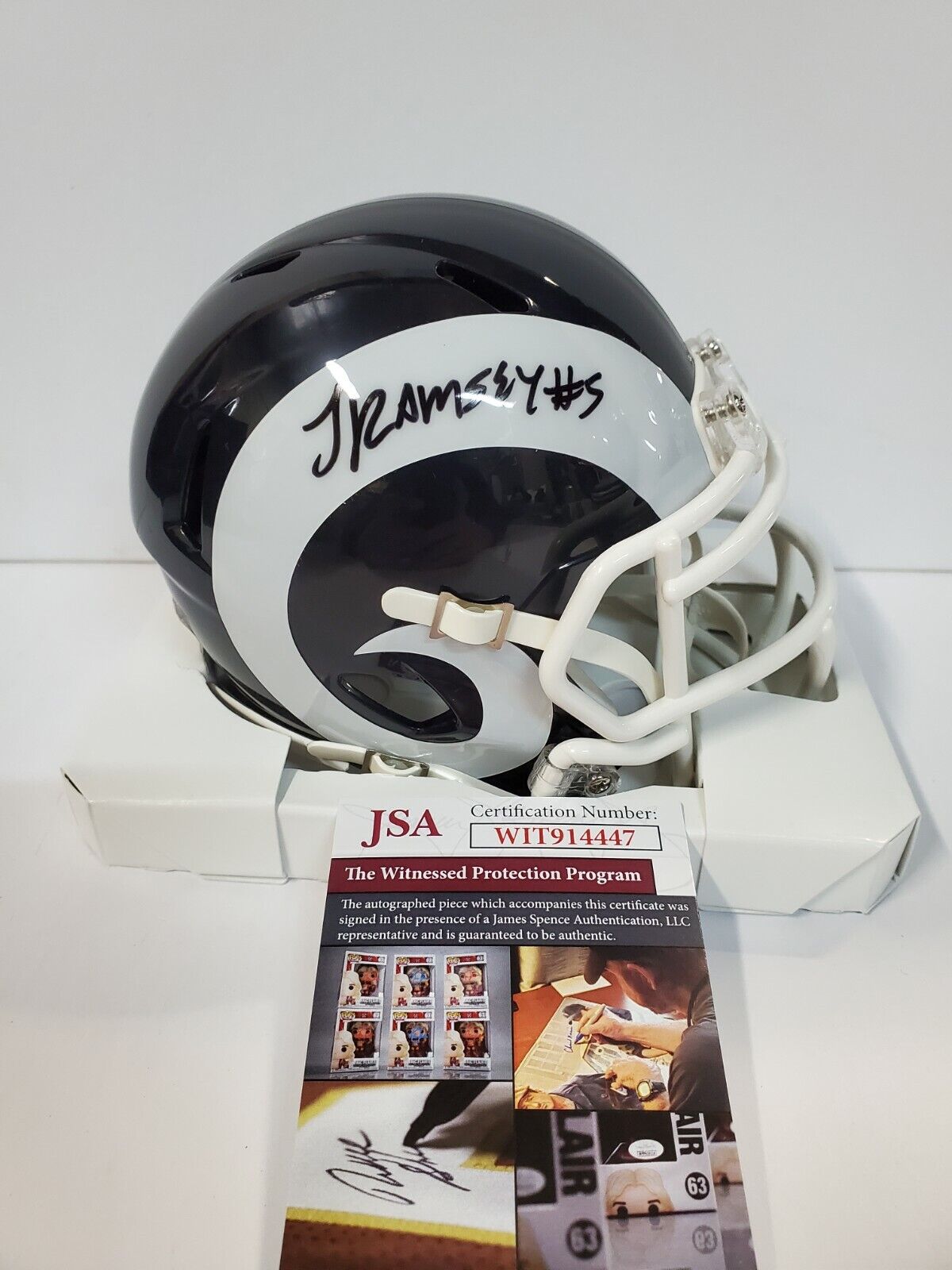 MVP Authentics Los Angeles Rams Jalen Ramsey Autographed Throwback Mini Helmet Jsa Coa 184.50 sports jersey framing , jersey framing