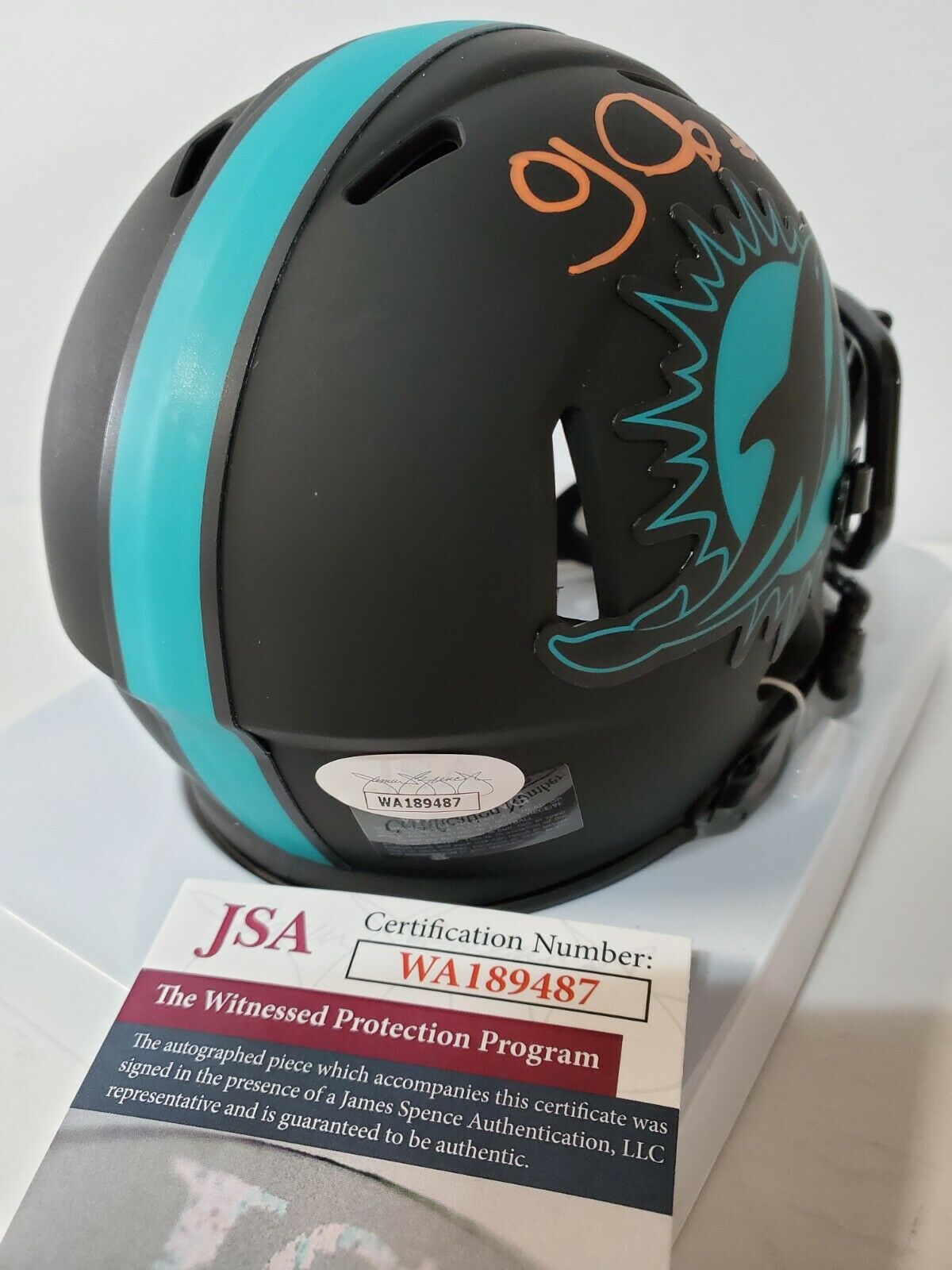 MVP Authentics Oj Mcduffie Autographed Signed Miami Dolphins Speed Eclipse Mini Helmet Jsa Coa 98.10 sports jersey framing , jersey framing