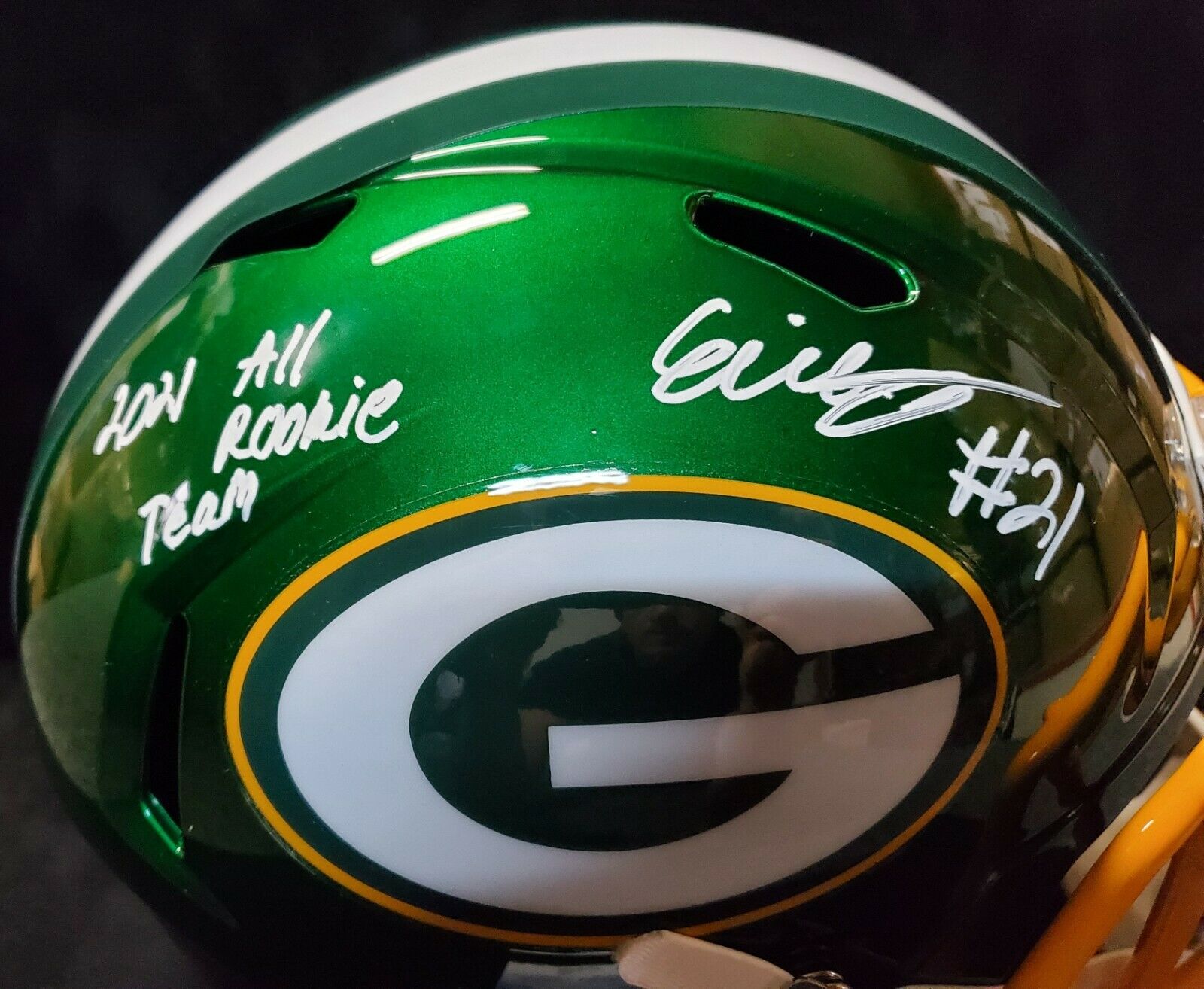 MVP Authentics Green Bay Packers Eric Stokes Signed Insc Full Size Flash Replica Helmet Jsa 270 sports jersey framing , jersey framing