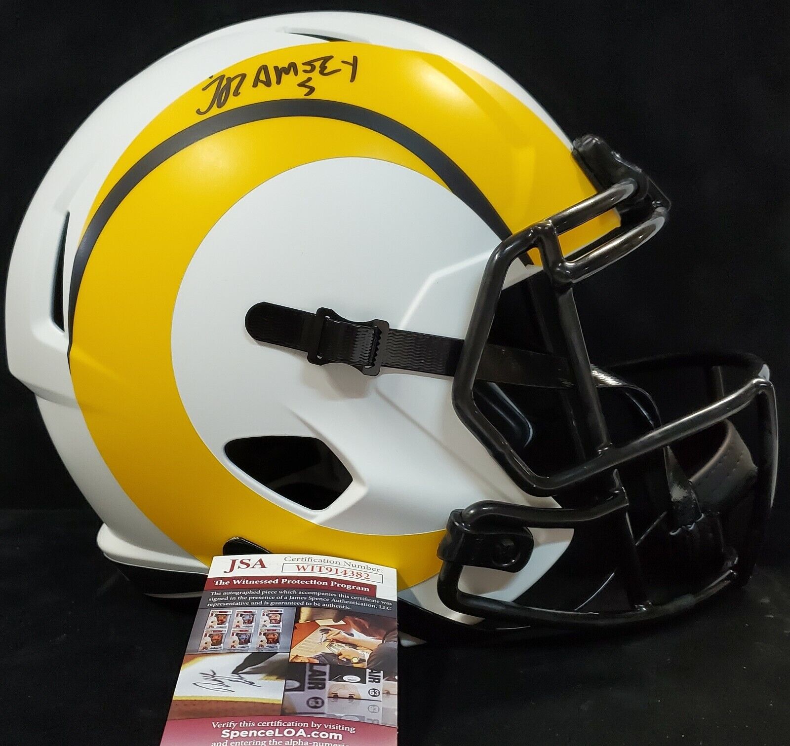 MVP Authentics La Rams Jalen Ramsey Autograph Signed Full Size Replica Lunar Helmet Jsa Coa 315 sports jersey framing , jersey framing