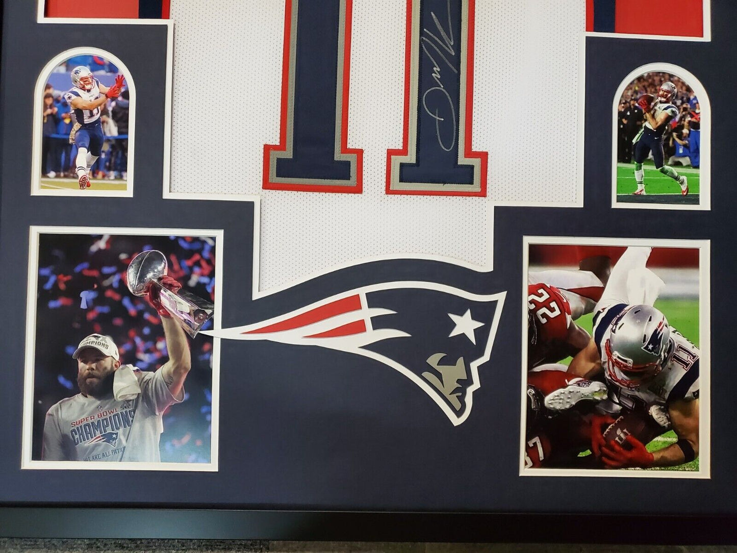 MVP Authentics Framed New England Patriots Julian Edelman Autographed Signed Jersey Bas Coa 675 sports jersey framing , jersey framing