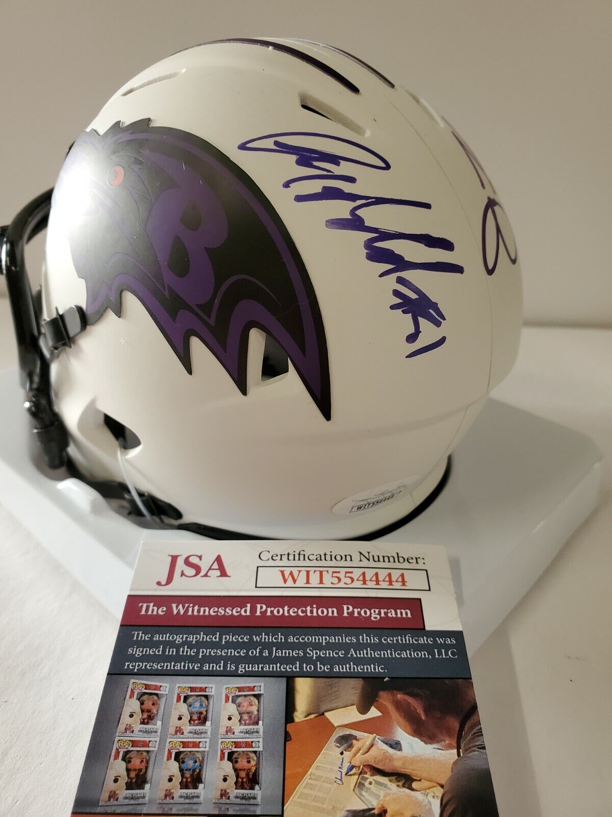 MVP Authentics Baltimore Ravens Joe Flacco Anquan Boldin Dual Signed Lunar Mini Helmet Jsa Coa 270 sports jersey framing , jersey framing
