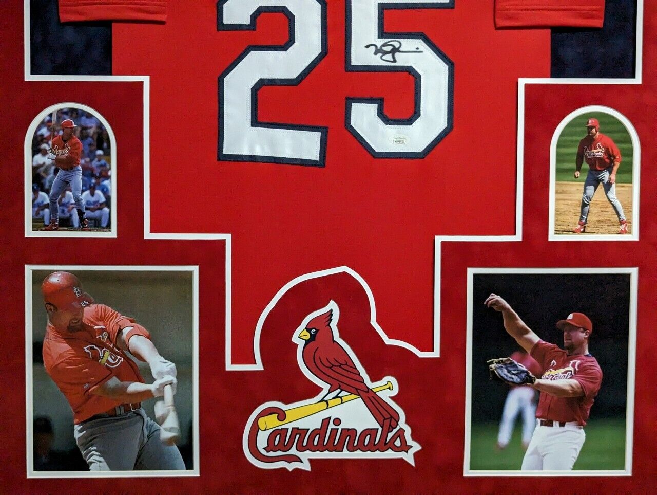 MVP Authentics Framed In Suede St Louis Cardinals Mark Mcgwire Autographed Jersey Jsa Coa 1125 sports jersey framing , jersey framing