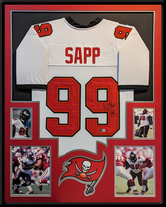 MVP Authentics Framed Tampa Bay Buccaneers Warren Sapp Autographed Signed Jersey Beckett Holo 585 sports jersey framing , jersey framing