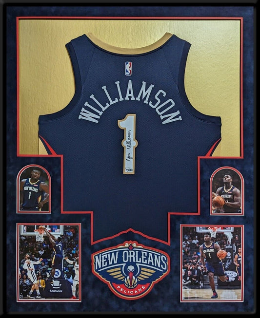 MVP Authentics Framed In Suede New Orleans Pelicans Zion Williamson Signed Jersey Fanatics Holo 1440 sports jersey framing , jersey framing