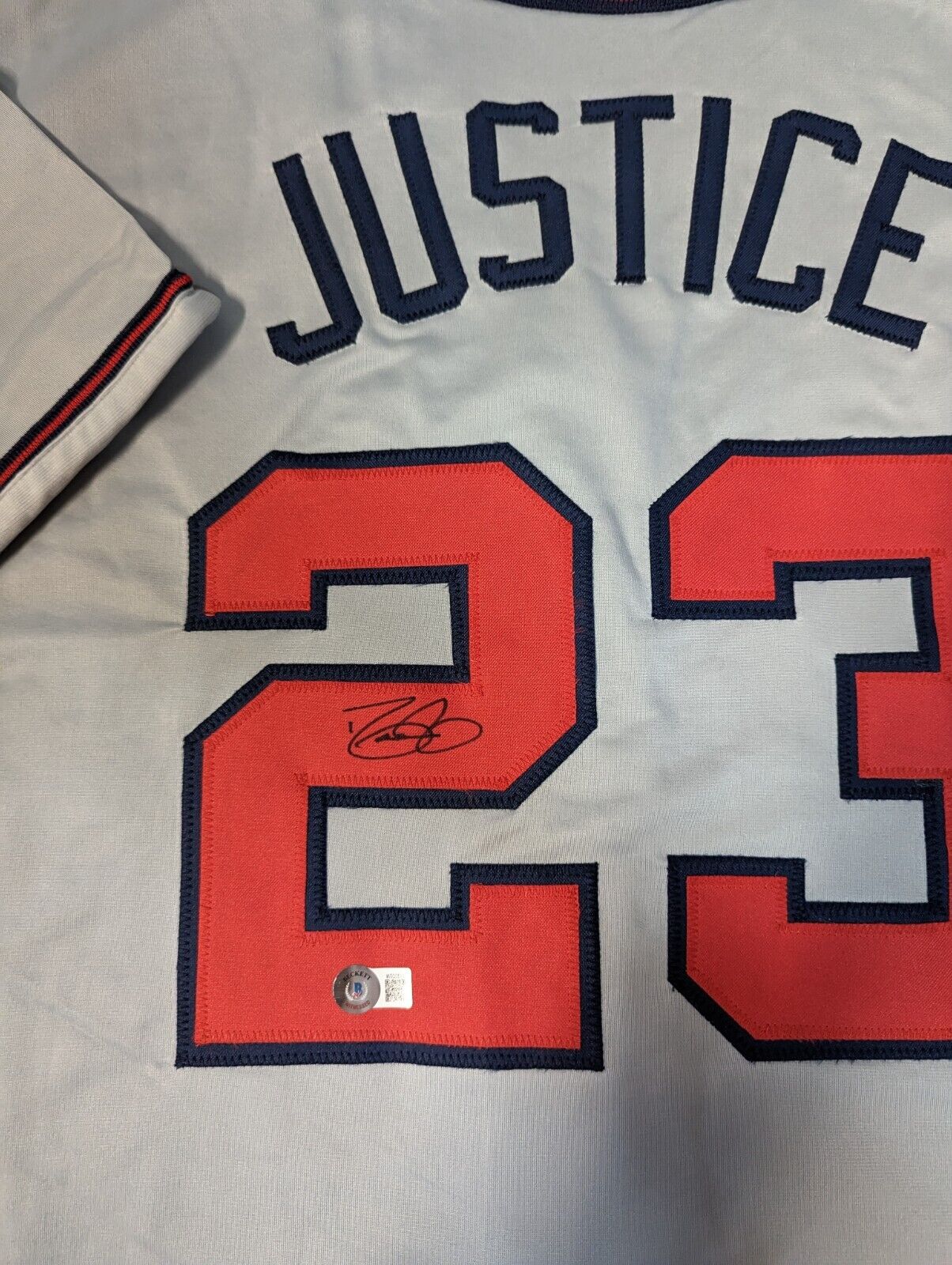 MVP Authentics Atlanta Braves David Justice Autographed Signed Jersey Beckett Holo 90 sports jersey framing , jersey framing