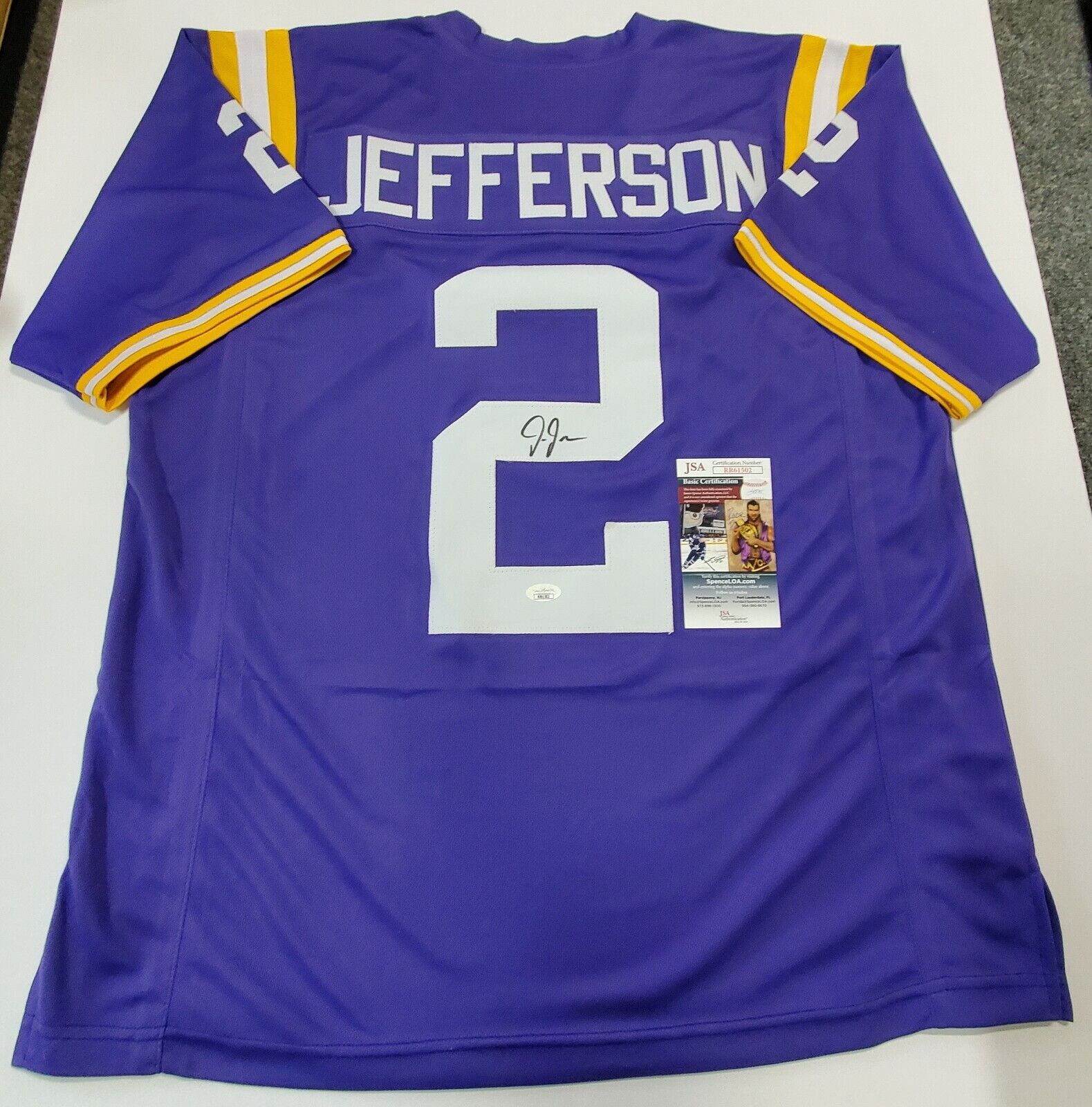 MVP Authentics Lsu Tigers Justin Jefferson Autographed Signed Jersey Jsa Coa 134.10 sports jersey framing , jersey framing