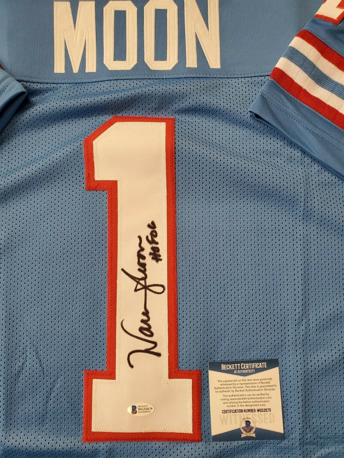 MVP Authentics Houston Oilers Warren Moon Autographed Signed Inscribed Jersey Beckett Coa 134.10 sports jersey framing , jersey framing