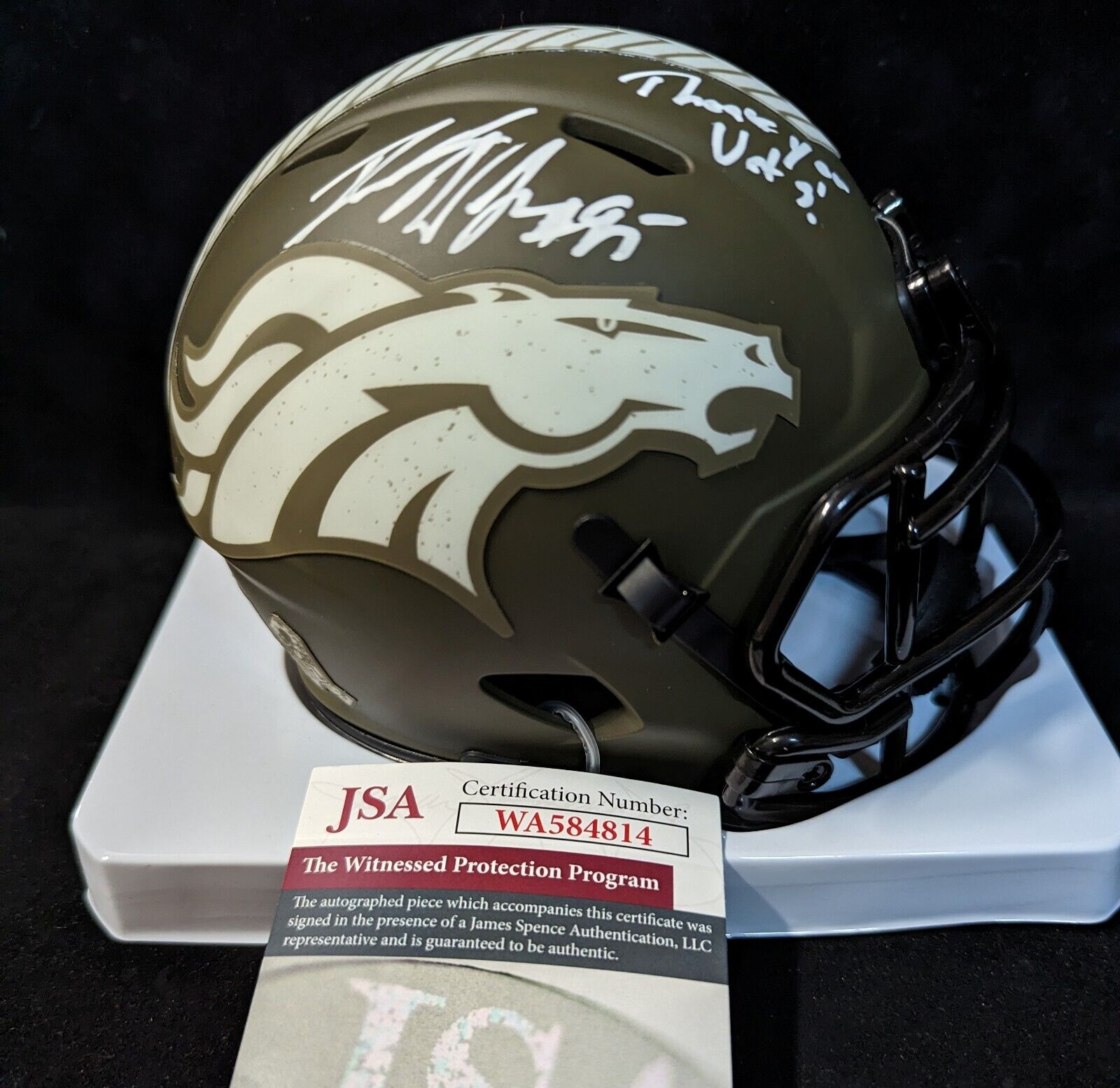 MVP Authentics Denver Broncos Derek Wolfe Signed Inscribe Salute To Service Mini Helmet Jsa Coa 103.50 sports jersey framing , jersey framing