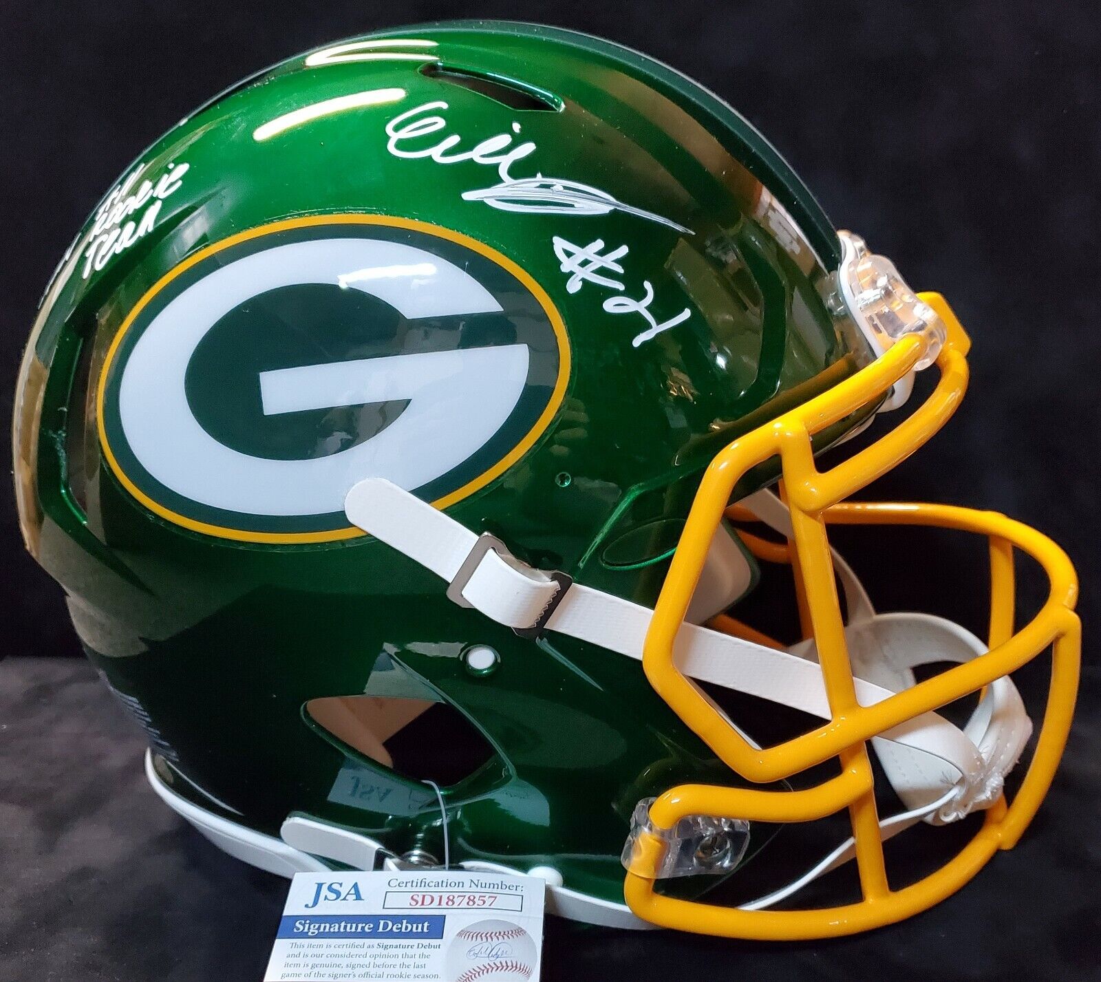 MVP Authentics Green Bay Packers Eric Stokes Signed Insc Full Size Flash Authentic Helmet Jsa 405 sports jersey framing , jersey framing