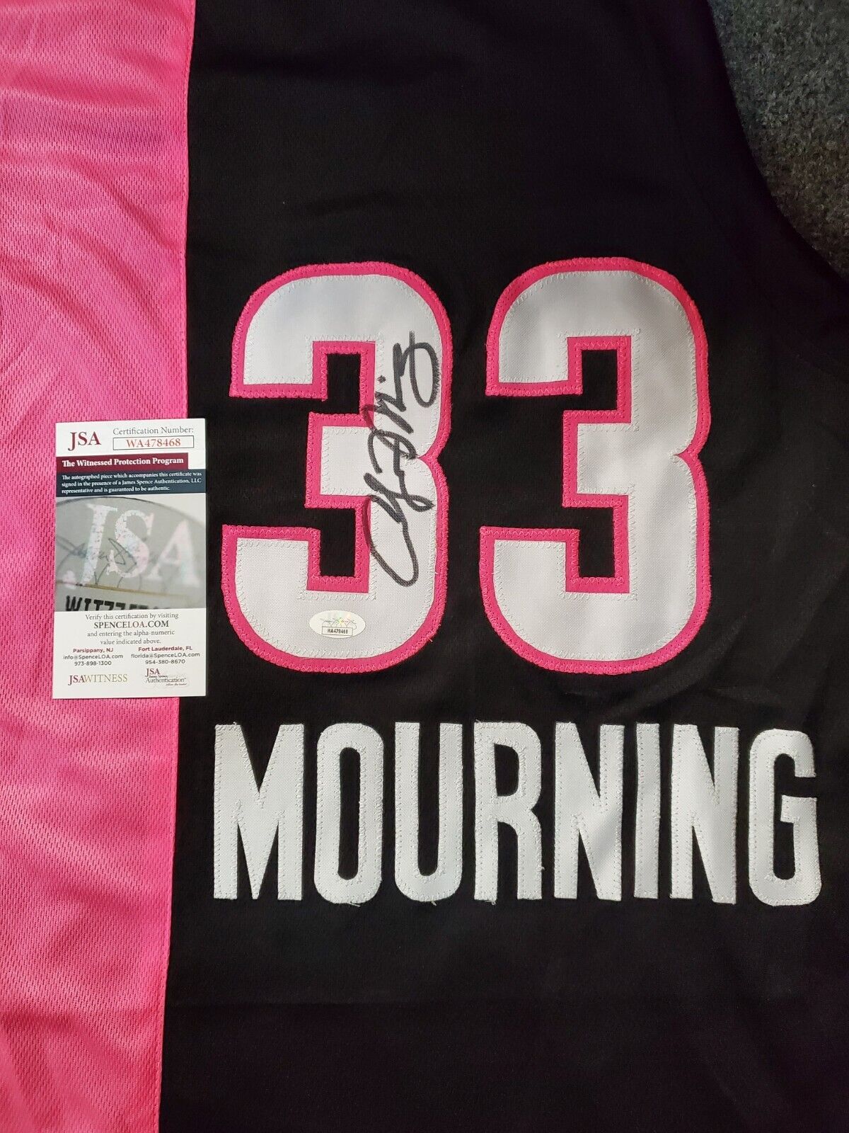 MVP Authentics Miami Heat Alonzo Mourning Autographed Signed Jersey Jsa Coa 126 sports jersey framing , jersey framing