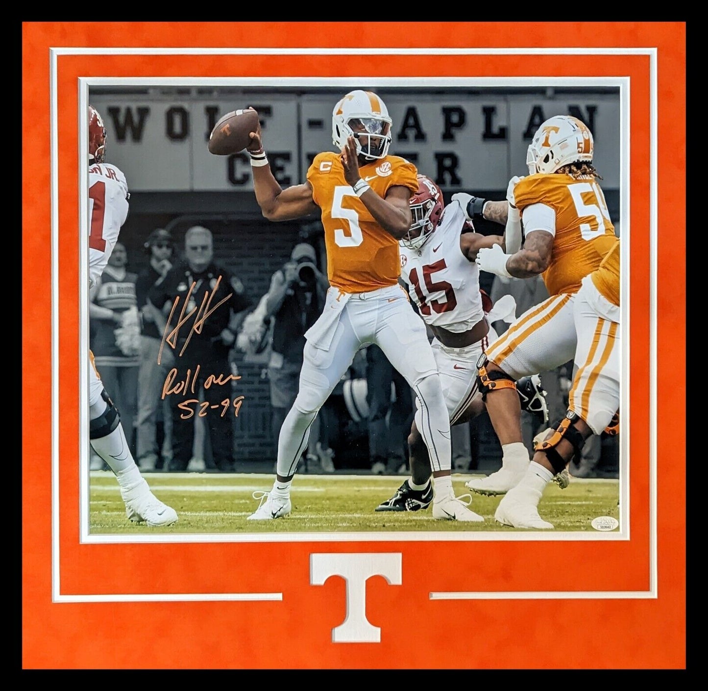 MVP Authentics Tennessee Volunteers Hendon Hooker Framed In Suede Signed 16X20 Photo Jsa Coa 315 sports jersey framing , jersey framing