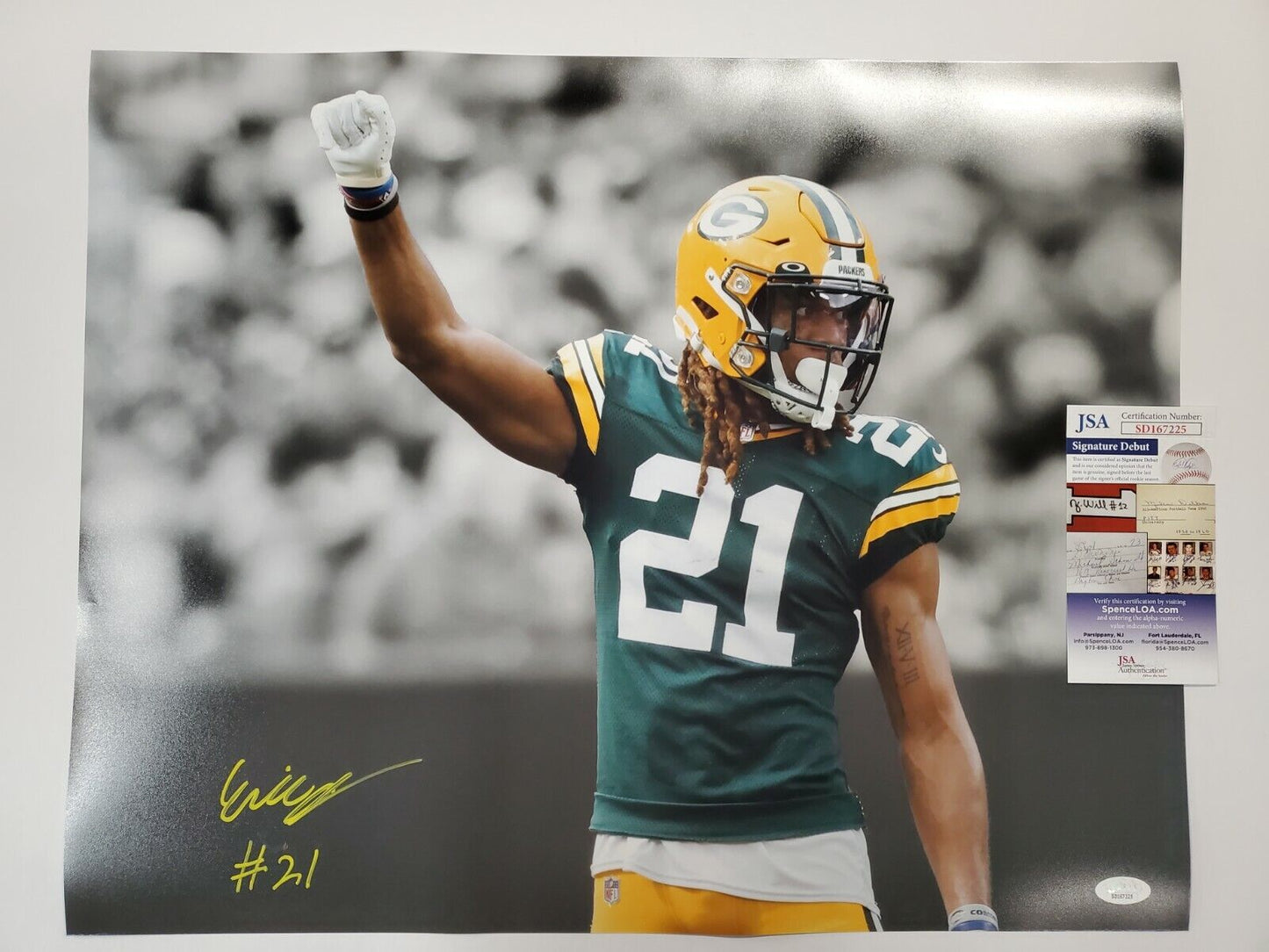 MVP Authentics Green Bay Packers Eric Stokes Autographed 16X20 Photo Jsa Coa 89.10 sports jersey framing , jersey framing