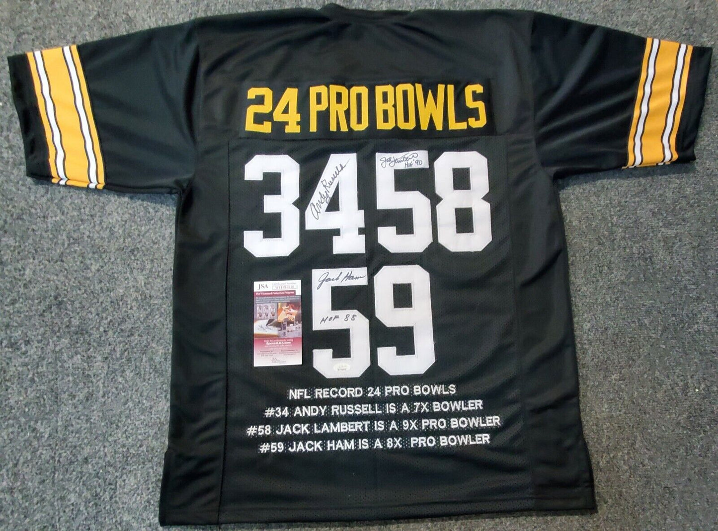 MVP Authentics Pittsburgh Steelers Jack Lambert, Jack Ham, Andy Russel Custom Stat Jersey Jsa 382.50 sports jersey framing , jersey framing