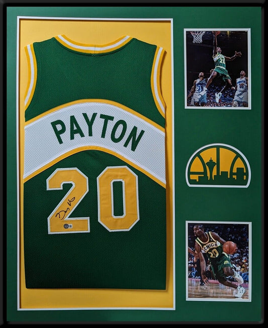 MVP Authentics Framed Seattle Supersonics Gary Payton Autographed Signed Jersey Beckett Holo 449.10 sports jersey framing , jersey framing
