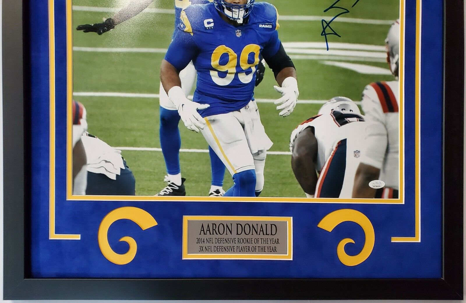 MVP Authentics L.A. Rams Aaron Donald Framed In Suede Signed 16X20 Photo Jsa Coa 314.10 sports jersey framing , jersey framing