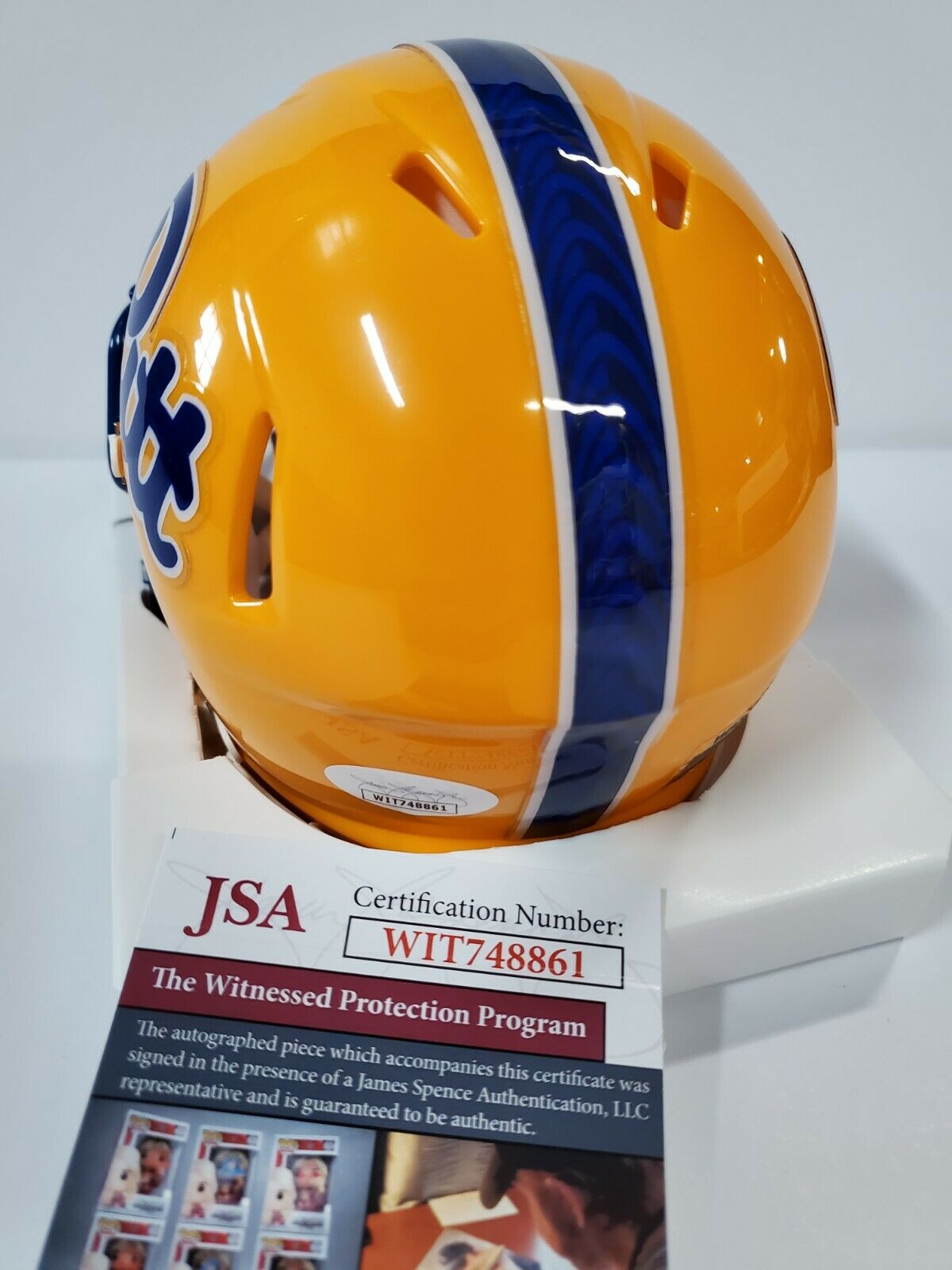 MVP Authentics Pitt Panthers Damarri Mathis Signed Speed Mini Helmet Jsa Coa 45 sports jersey framing , jersey framing