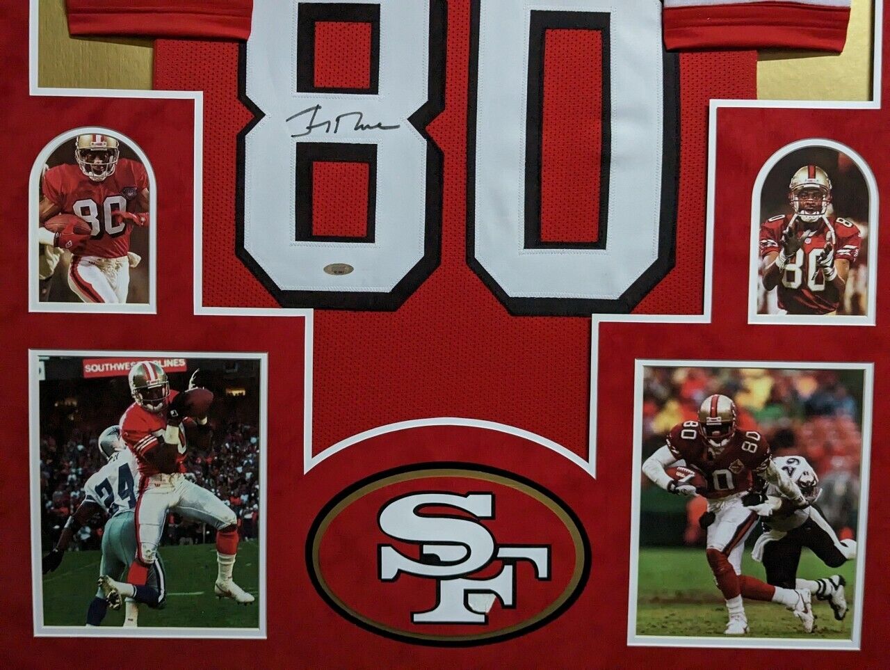 MVP Authentics Framed In Suede San Francisco 49Ers Jerry Rice Autographed Jersey Tristar Holo 900 sports jersey framing , jersey framing