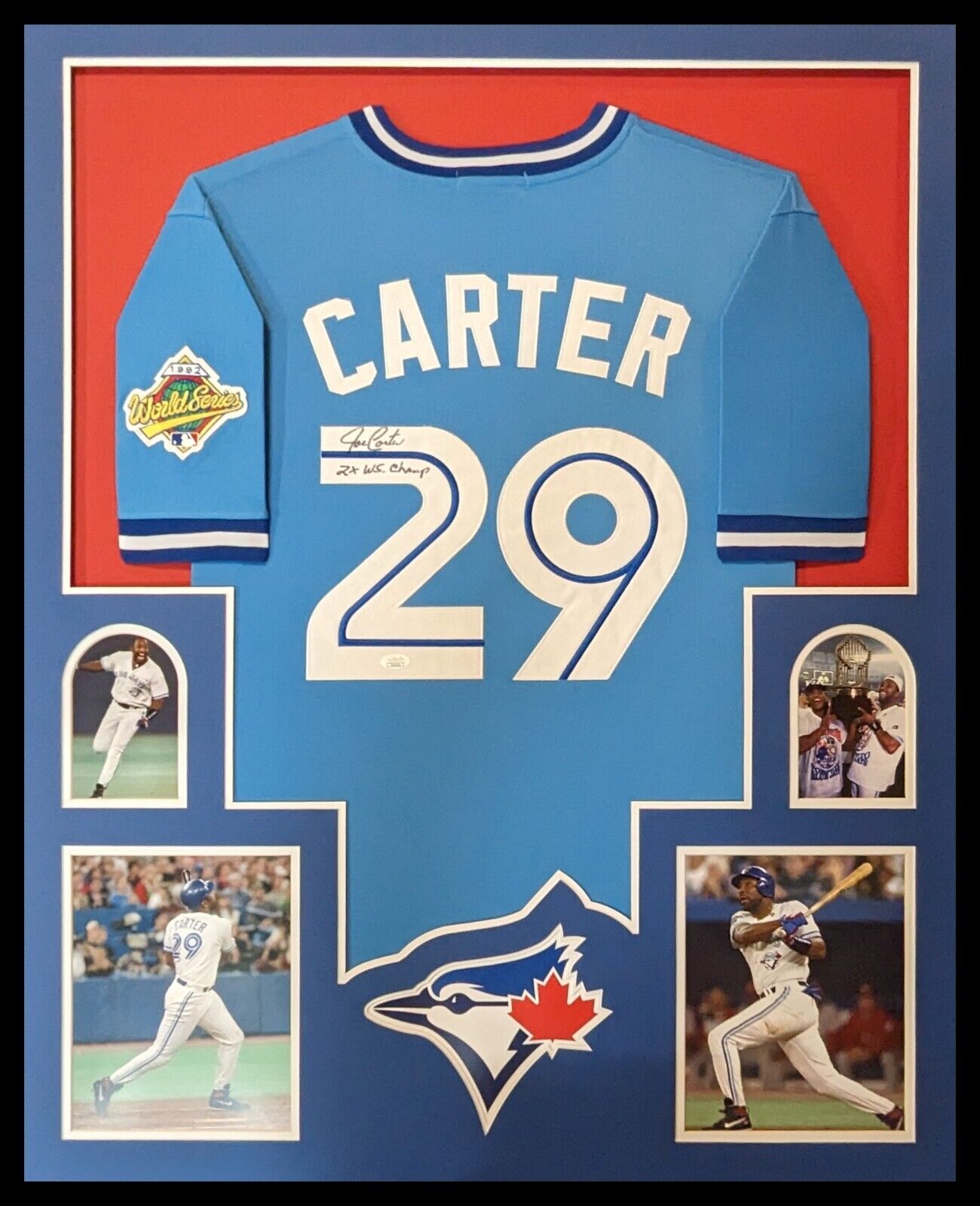 MVP Authentics Framed Toronto Blue Jays Joe Carter Autographed Signed Inscribed Jersey Jsa Coa 675 sports jersey framing , jersey framing