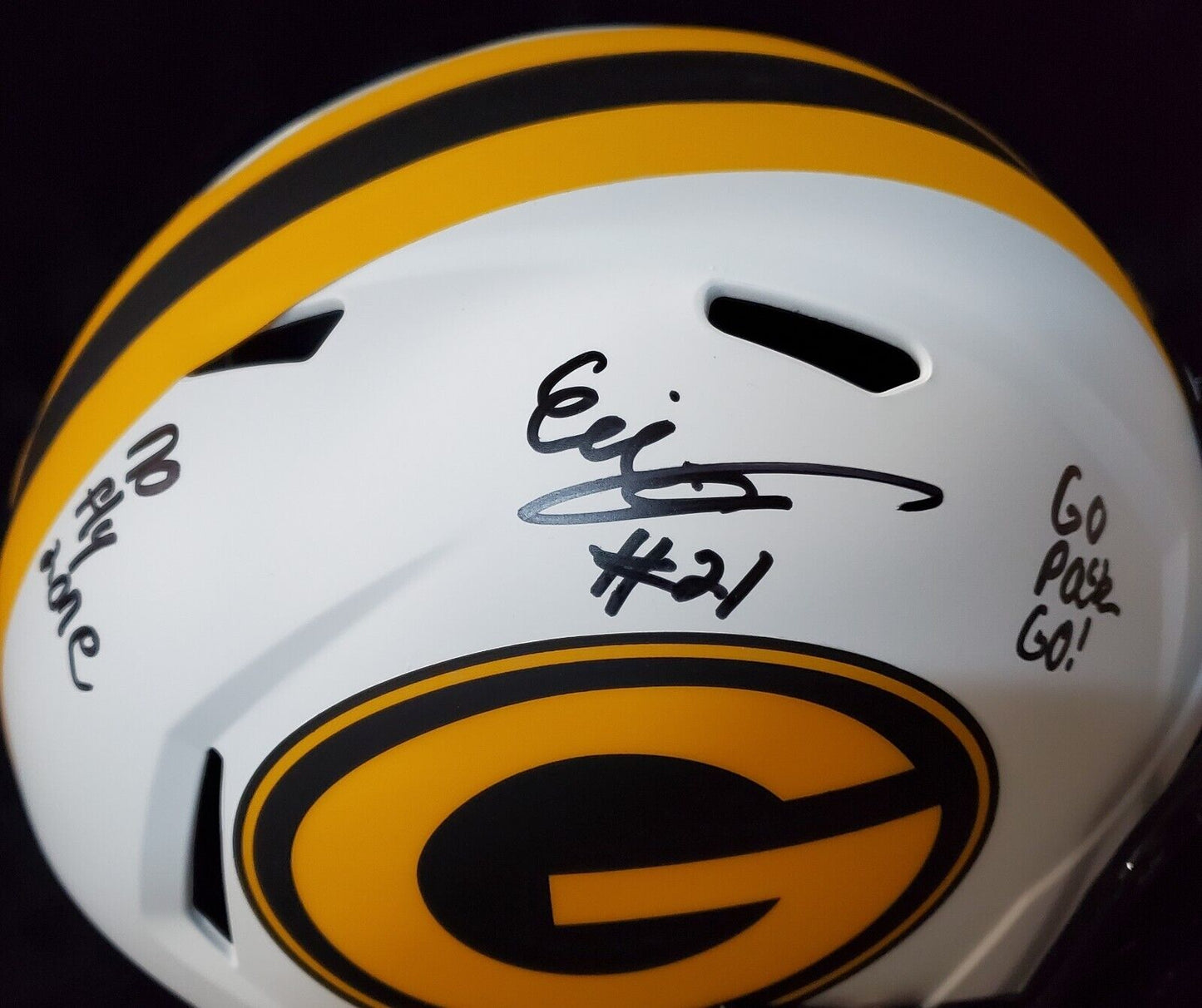 MVP Authentics Green Bay Packers Eric Stokes Signed Insc Full Size Lunar Replica Helmet Jsa 247.50 sports jersey framing , jersey framing