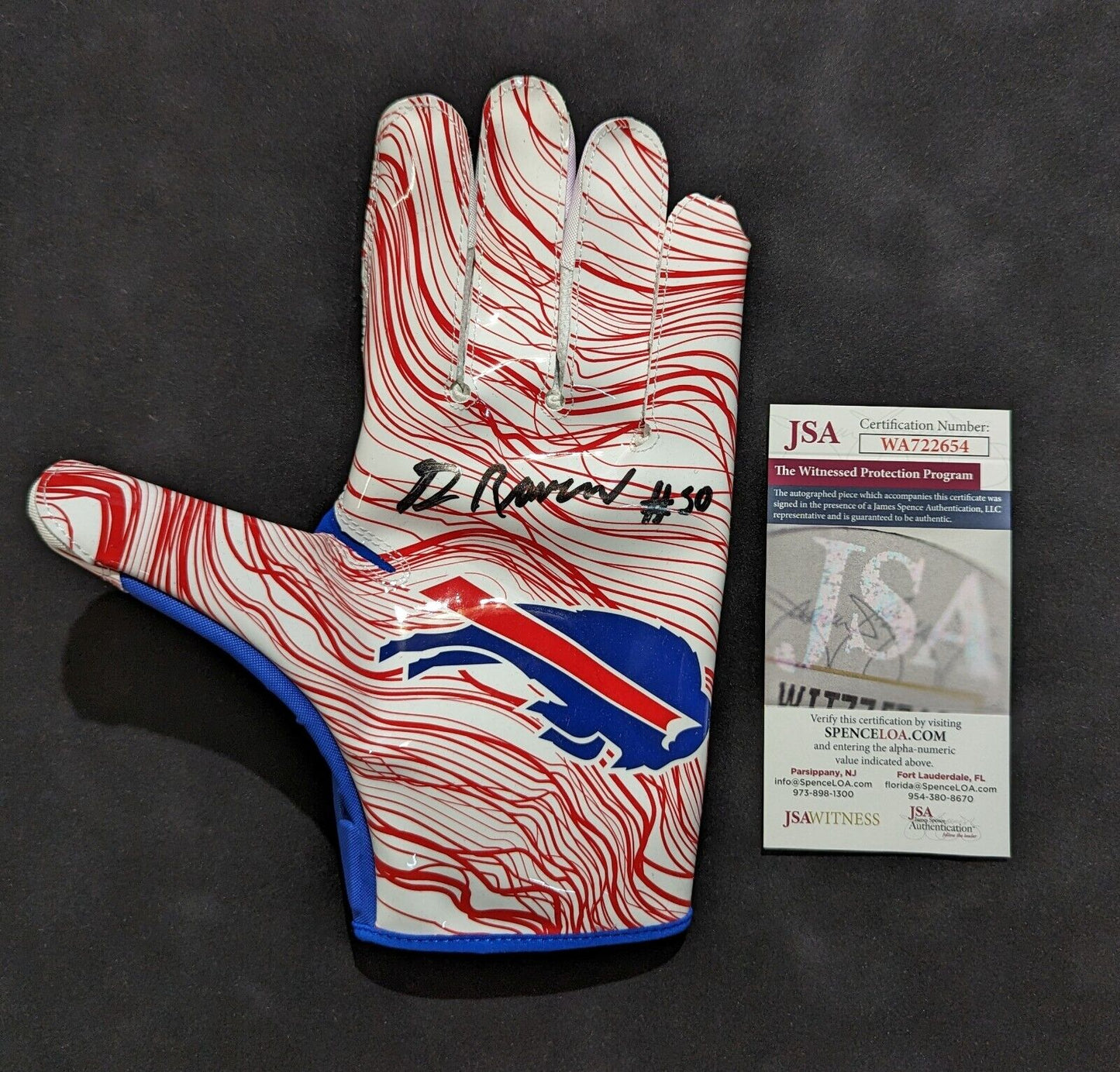 MVP Authentics Buffalo Bills Greg Rousseau Autographed Signed Glove Jsa Coa 112.50 sports jersey framing , jersey framing