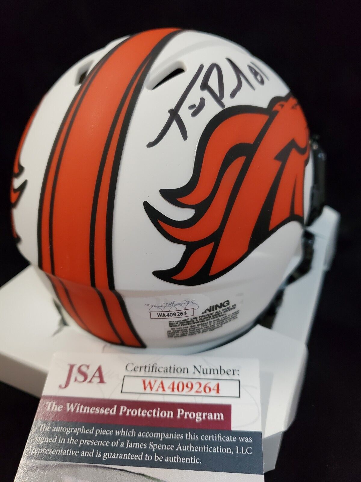 MVP Authentics Denver Broncos Tim Patrick Signed Lunar Mini Helmet Jsa Coa 103.50 sports jersey framing , jersey framing