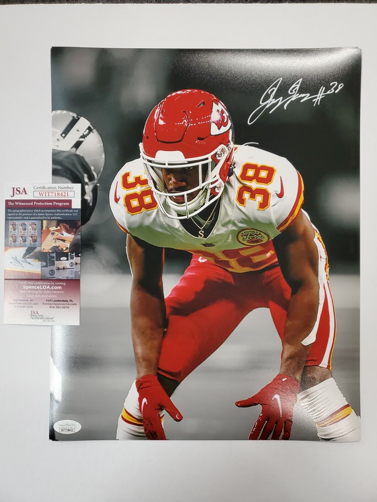 MVP Authentics Kansas City Chiefs L'jarius Sneed Autographed Signed 11X14 Photo Jsa Coa 58.50 sports jersey framing , jersey framing