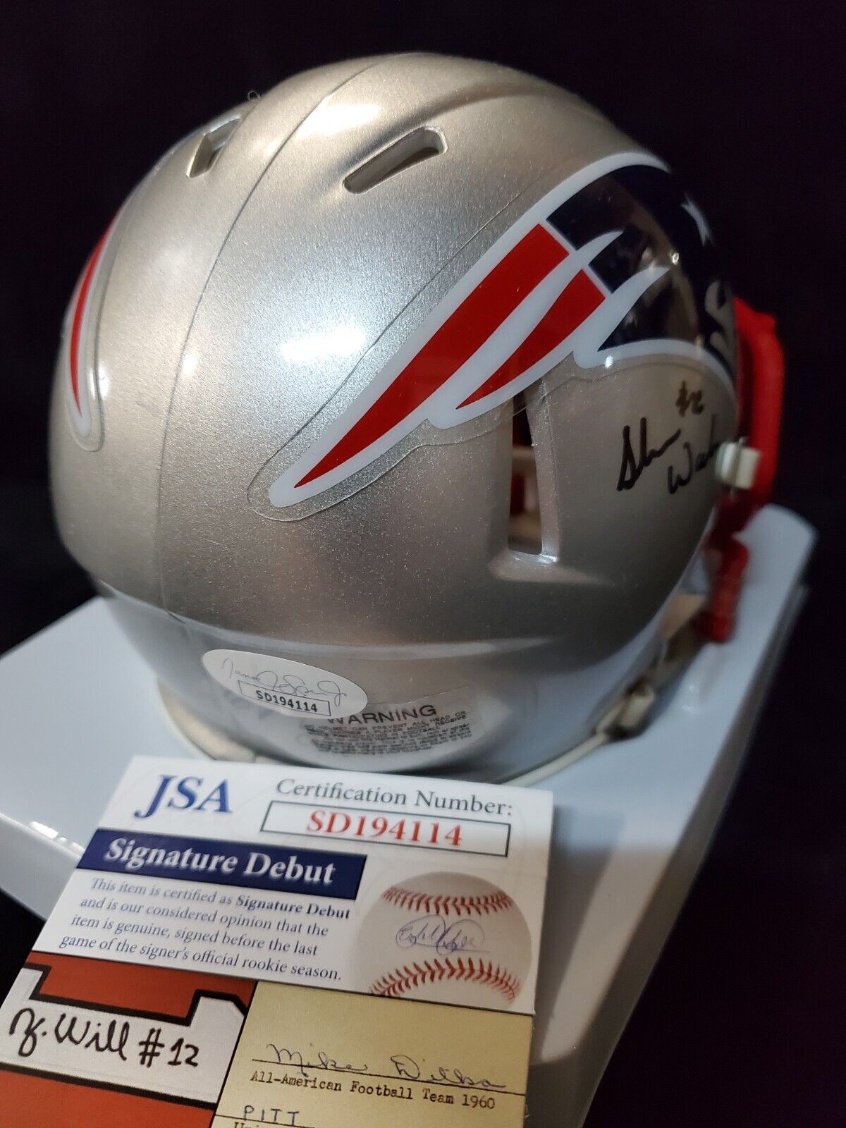 MVP Authentics New England Patriots Shaun Wade Autographed Signed Speed Mini Helmet Jsa Coa 90 sports jersey framing , jersey framing