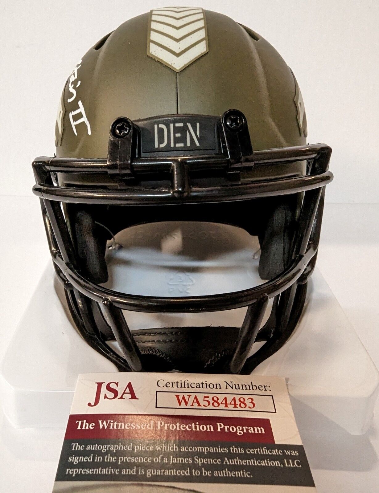 MVP Authentics Denver Broncos Pat Surtain Ii Autographed Salute To Service Mini Helmet Jsa Coa 144 sports jersey framing , jersey framing