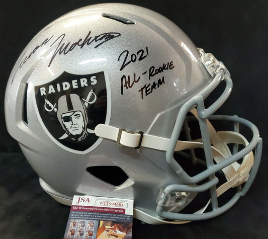 MVP Authentics Las Vegas Raiders Tre'von Moehrig Autographed Inscribed Full Size Helmet Jsa Coa 341.10 sports jersey framing , jersey framing