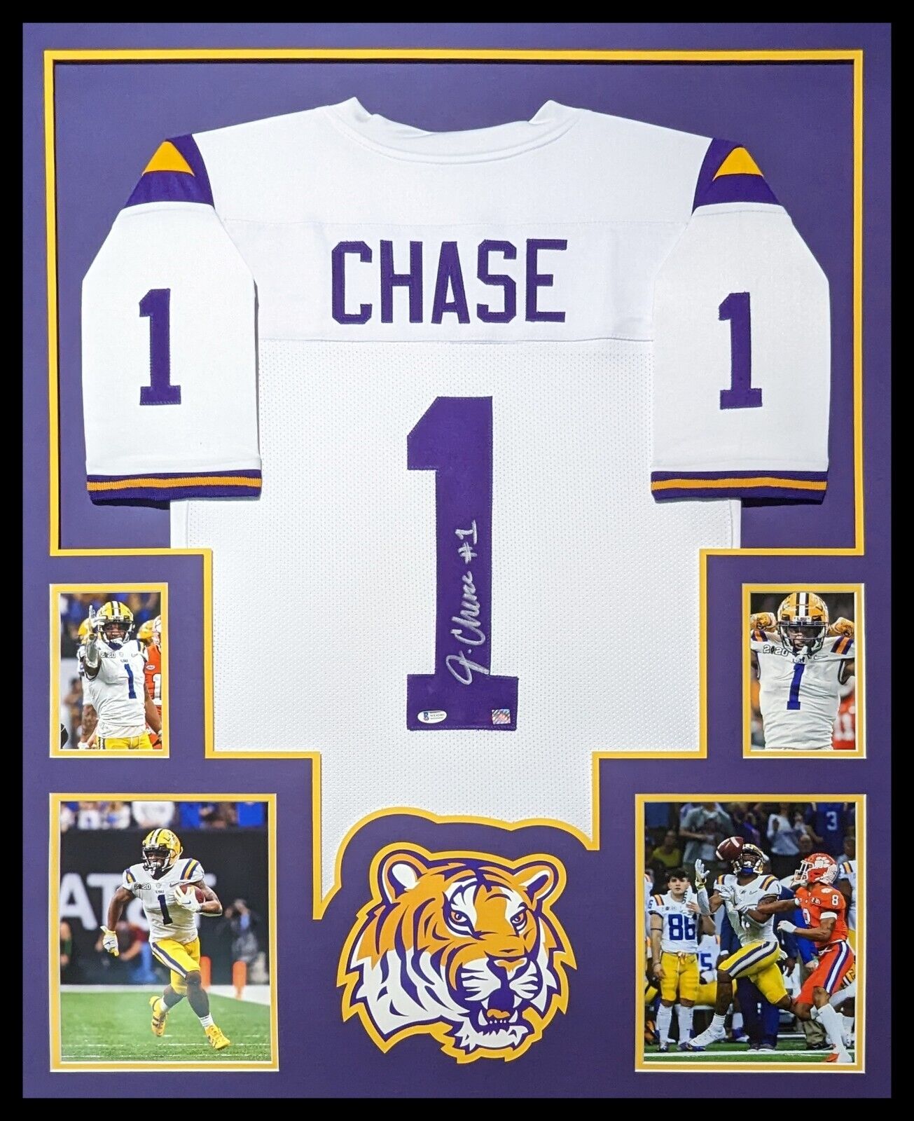 MVP Authentics Framed Lsu Tigers Ja'marr Chase Autographed Signed Jersey Beckett Coa 585 sports jersey framing , jersey framing