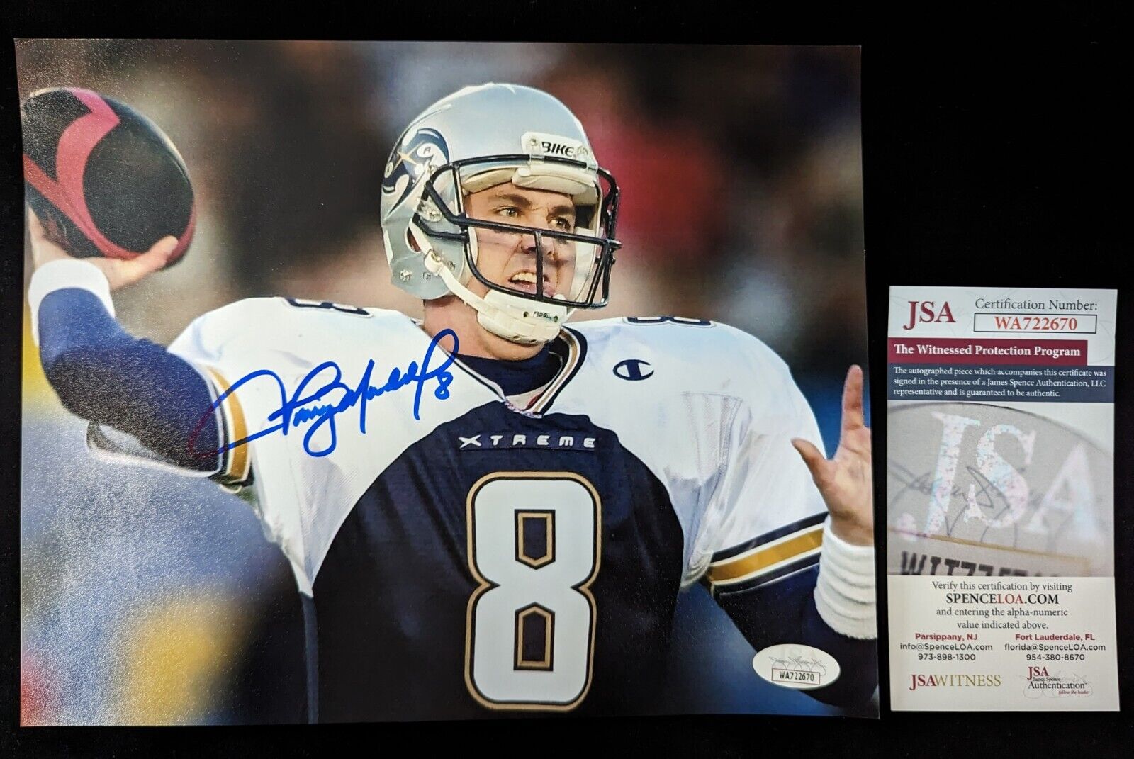 MVP Authentics Los Angeles Xtreme Tommy Maddox Autographed Signed 8X10 Photo Jsa Coa 40.50 sports jersey framing , jersey framing