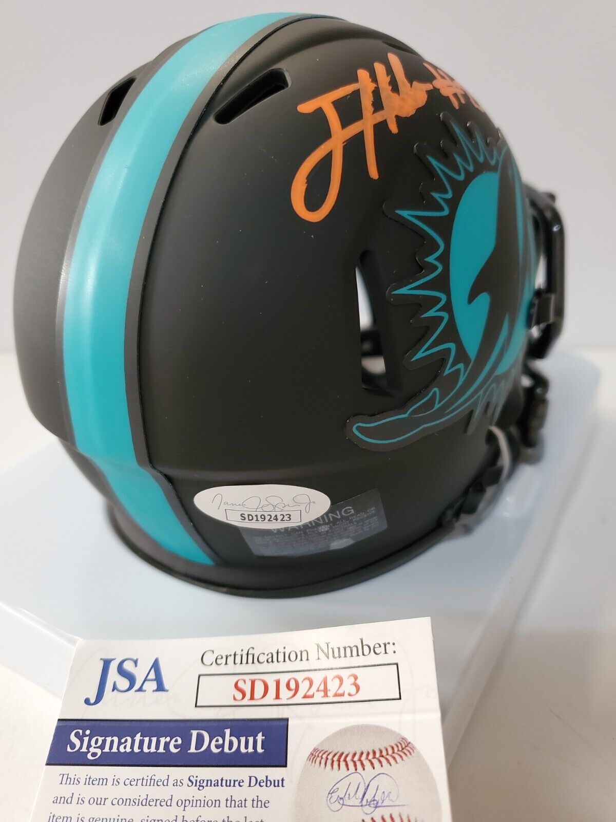MVP Authentics Miami Dolphins Jevon Holland Orange Signed Eclipse Mini Helmet Jsa Coa 112.50 sports jersey framing , jersey framing