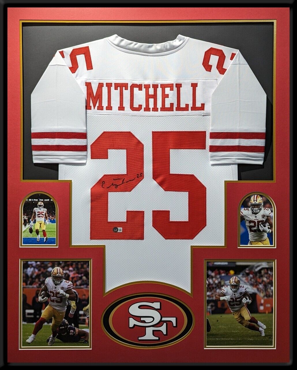 MVP Authentics Framed San Francisco 49Ers Elijah Mitchell Autographed Jersey Beckett Holo 405 sports jersey framing , jersey framing
