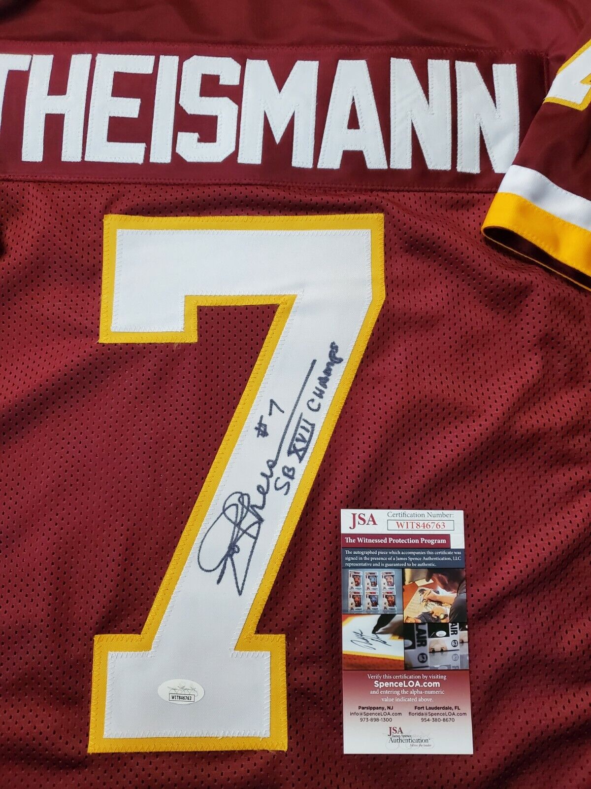 MVP Authentics Washington Football Joe Theismann Autographed Signed Inscribed Jersey Jsa Coa 125.10 sports jersey framing , jersey framing